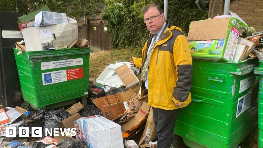 BBCYork's tweet card. Overflowing recycling bins in Morrisons car park are attracting vermin, say residents living nearby.