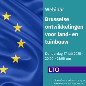 LTONederland's tweet card. Donderdagavond organiseert LTO een webinar over alle actuele ontwikkelingen in Brussel die relevant zijn voor de land- en tuinbouw.
