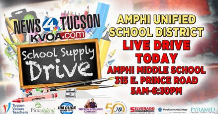 KVOA's tweet card. TUCSON, Ariz. (KVOA) - The 8th annual News 4 Tucson School Supply Drive is live right now at Amphitheater Middle School in the Amphi Unified School District.