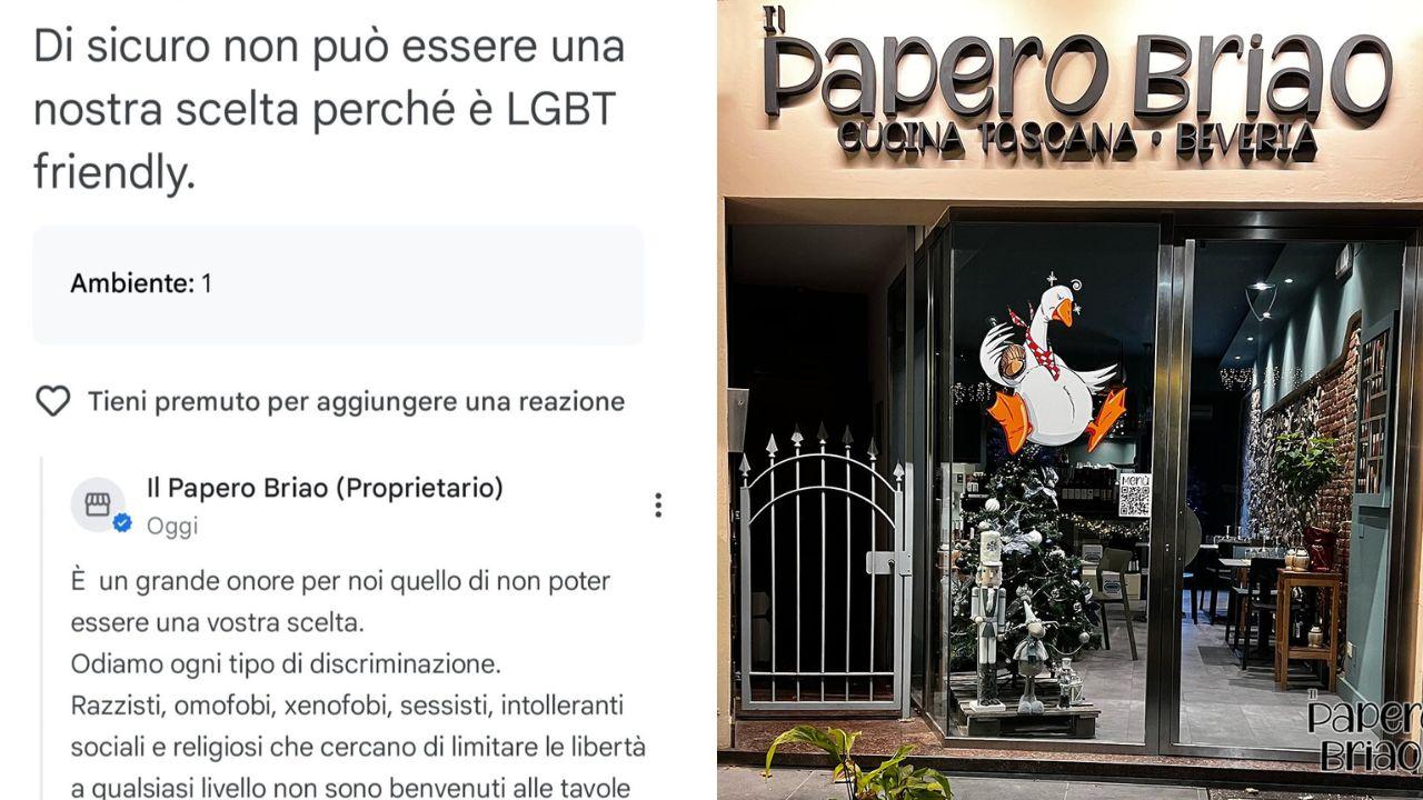 Bluelake76's tweet card. Un turista critica il Papero Briao: “Non è una nostra scelta, è LGBTQ+ friendly”. I titolari replicano con fermezza e ironia: «Niente razzisti o omofobi alle nostre tavole»