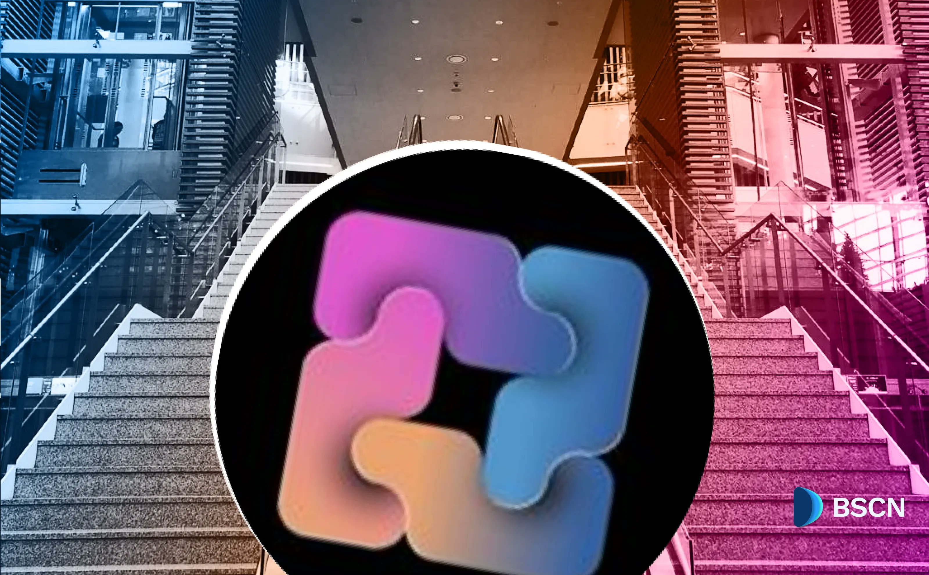 Janction's vibrant logo over a futuristic building with staircases