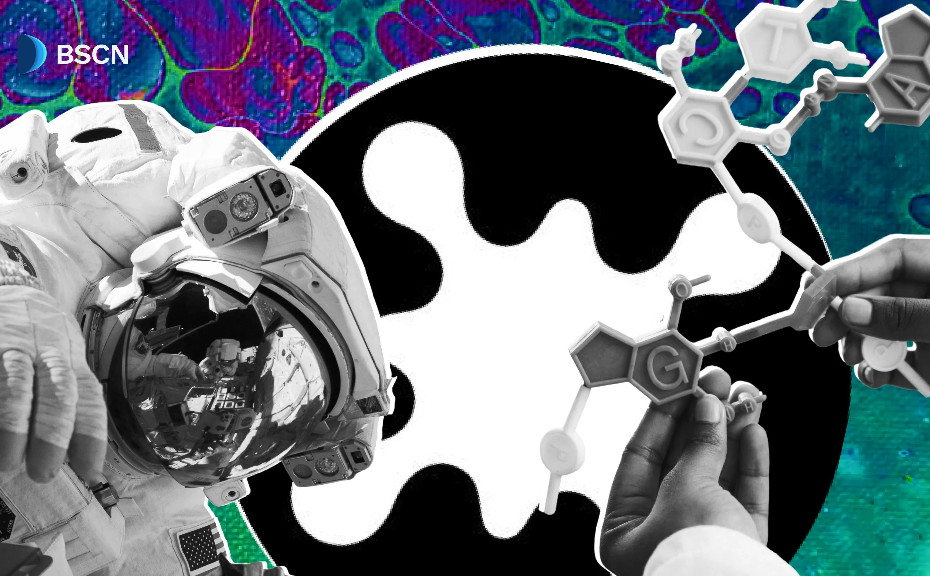 宇宙飛行士と分子構造を特徴とするBio Protocolの画像