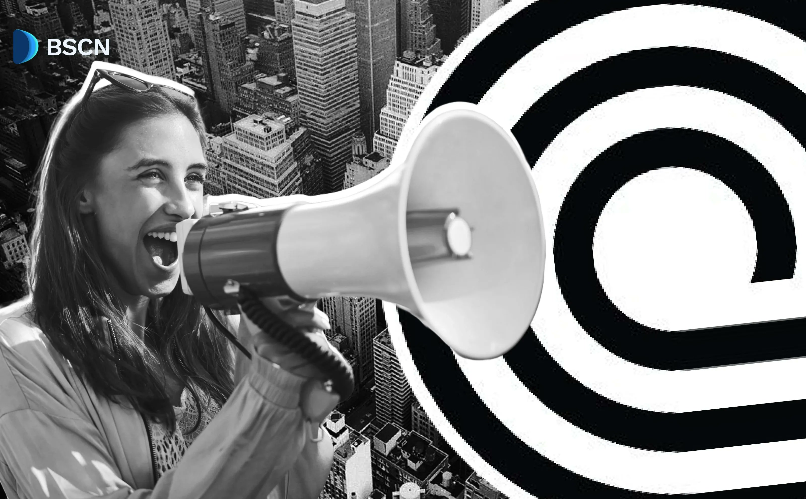 Person with megaphone announcing Ondo Finance news