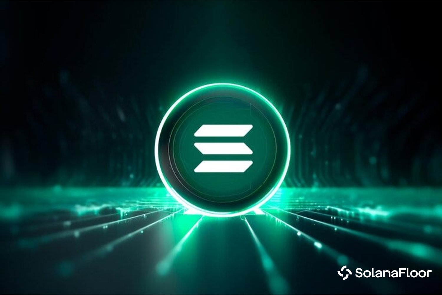 Solana logo with green futuristic background