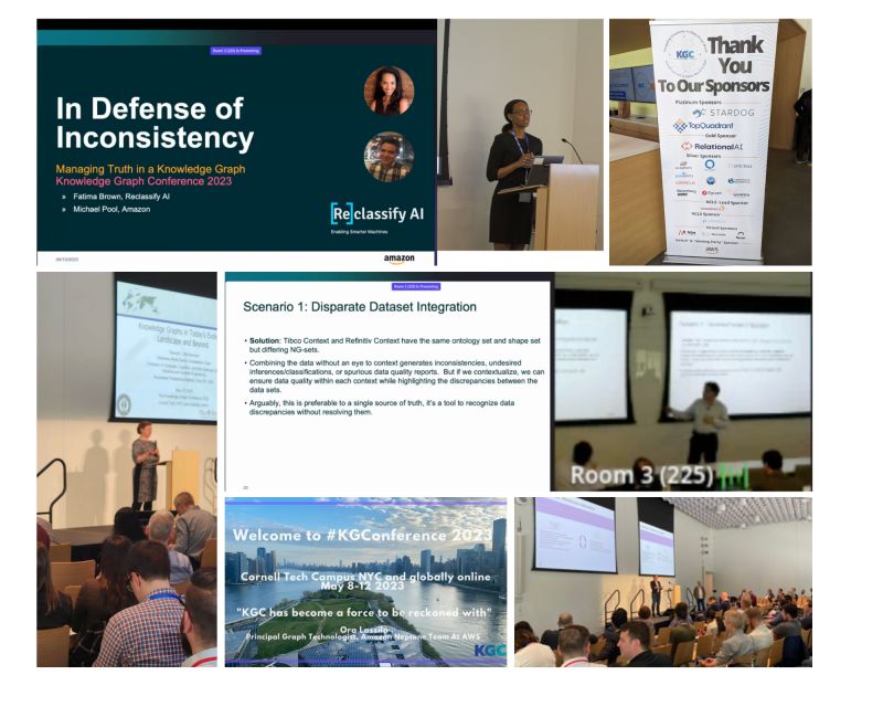 Reclassify_AI's tweet card. It was a pleasure presenting at The Knowledge Graph Conference 2023 - in NYC last week. Michael Pool and I discussed our work delivering human-powered AI tooling in the wild using semantic networks...