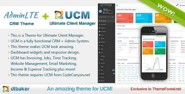 stylelibreview's tweet card. Note: This is a theme for the CRM. Please ensure the latest version of Ultimate Client Manager ( or ) has been purchased and installed before using this theme. AdminLTE CRM Theme Features: Dashboar...