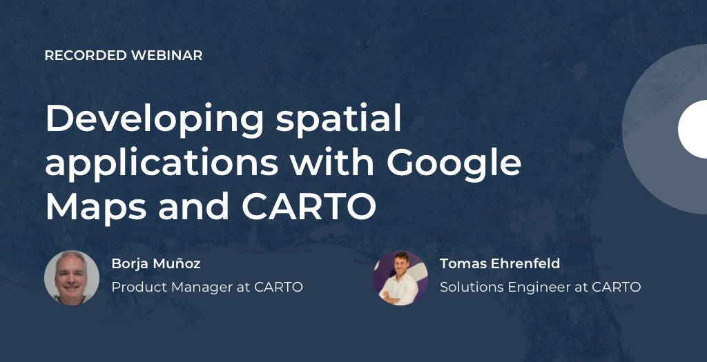 CARTO's tweet card. Learn how CARTO integrates with Google Maps to unlock the advanced visualization capabilities of deck.gl and enables developers to build geospatial apps.