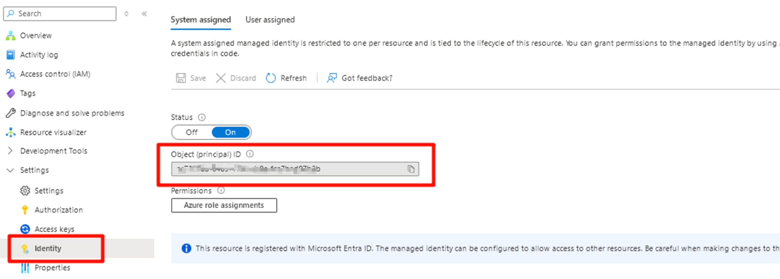 AzureWeekly's tweet card. 1. Need to enable logic app Managed Identity, and copy the Object ID          Logic app -> identity -> System assigned  ...