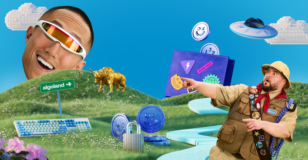 MoonJuiceAlgo's tweet card. On-chain quests. Unchained prizes. Algoland makes your on-chain activity count. Complete quests. Earn real rewards. Just connect your wallet to get started.