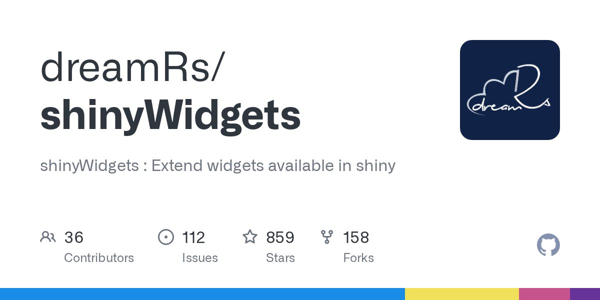 midickinson's tweet card. shinyWidgets : Extend widgets available in shiny. Contribute to dreamRs/shinyWidgets development by creating an account on GitHub.