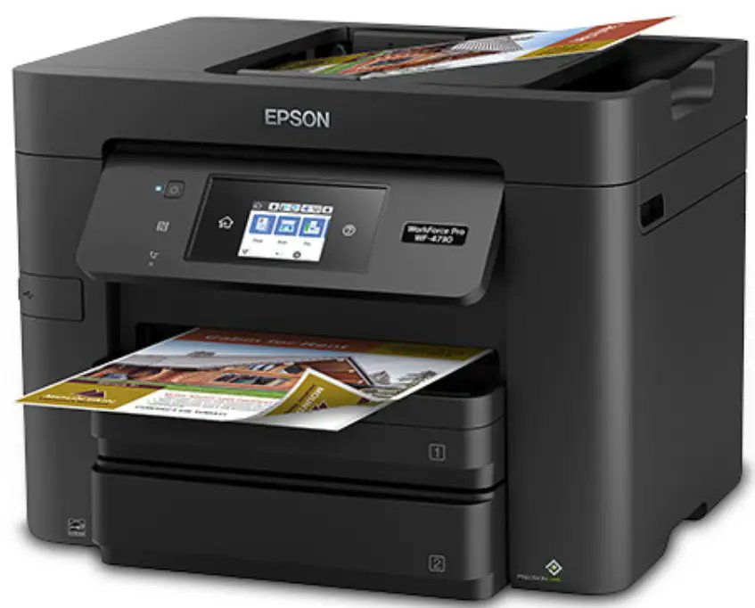 ManualsPlus's tweet card. Discover the WF-4730 WorkForce Pro Printer and its versatile features. Learn how to use the control panel, load paper, and troubleshoot common issues. Visit Epson's support website for additional...