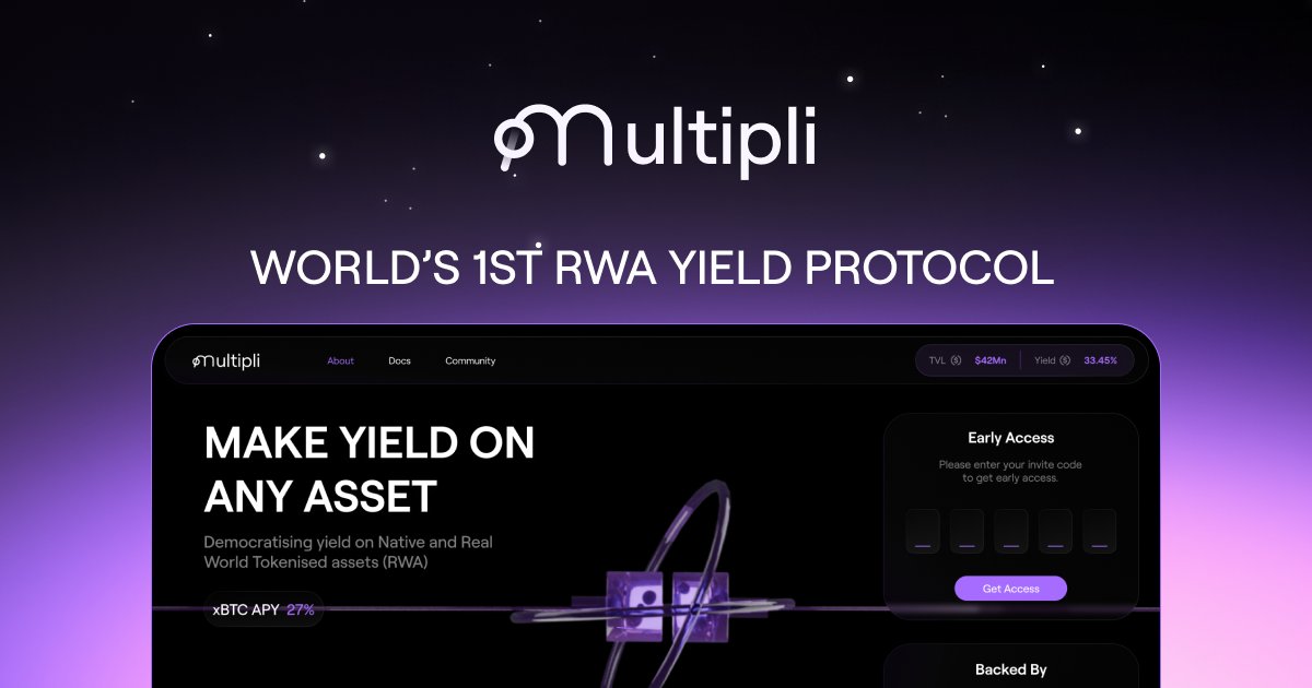BambangBmstbk's tweet card. Multipli fi is a cross-chain secure yield farming platform. Earn sustainable yield (up to 35% APY) on BTC, ETH, USDT, USDC & various assets. Democratising Yield on Tokenised Assets.