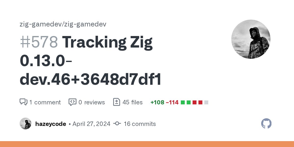 hazeycode's tweet card. We were blocked from upgrading to Zig 0.12.0-dev.3180+83e578a18, the current Mach nominated Zig version and from upgrading to 0.12.0 due to ziglang/zig#19718 which is now fixed. Fixes #542