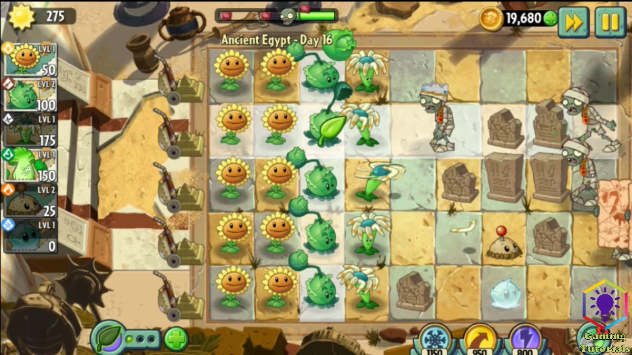 gamingtutorial5's tweet card. Plants vs Zombies 2 Ancient Egypt Day 16