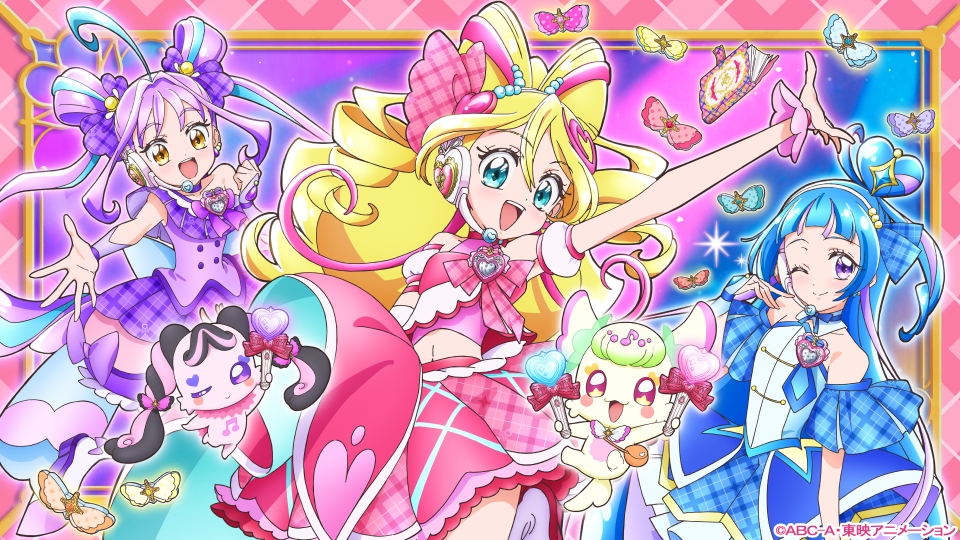 TVanime_precure's tweet card. 「キミとアイドルプリキュア♪」を無料で見るならTVer（ティーバー）！主人公【咲良うた】は、歌うのが大好きな中学2年生。 ある日、伝説の救世主【アイドルプリキュア】を探しにきた妖精【プリルン】と出会う！ プリルンは、ふるさとの【キラキランド】が、【チョッキリ団】のボス【ダークイーネ】によって、真っ暗闇にされてしまったのだ。 そんな中、街の人のキラキラがチョッキリ団によって奪われ…大ピンチ！...