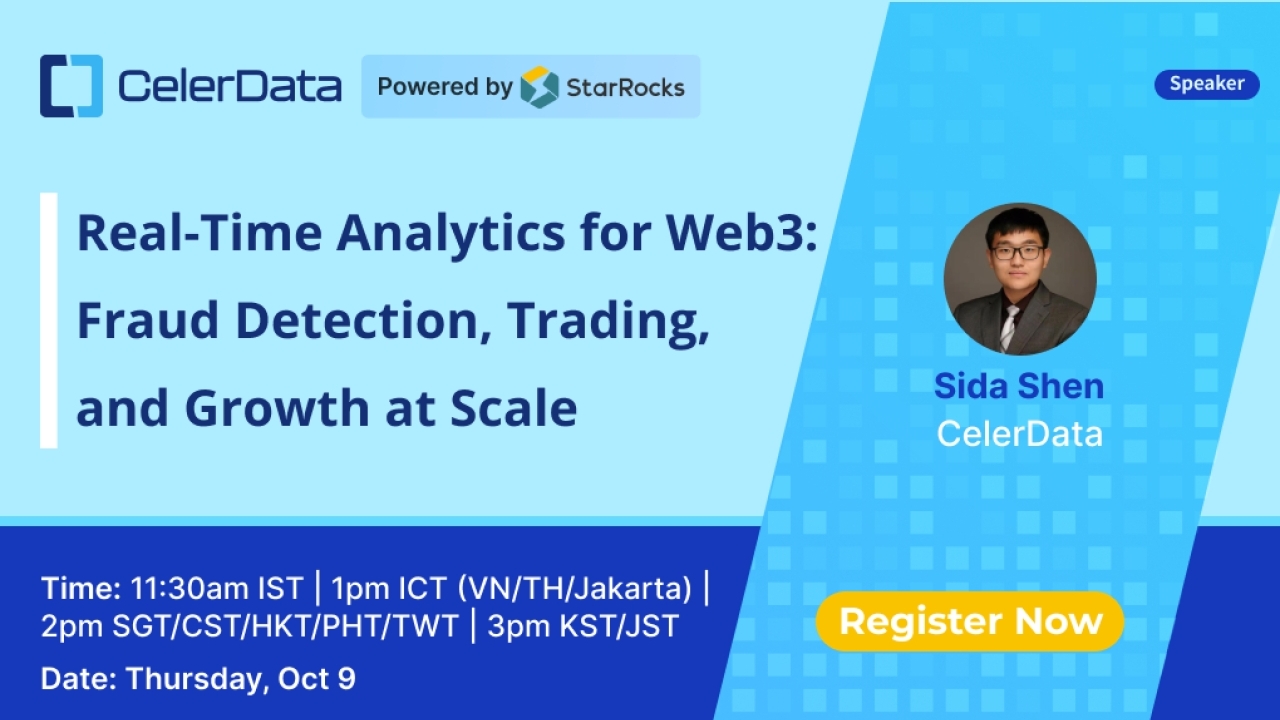 CelerData's tweet card. Web3 platforms face analytics challenges that traditional data stacks struggle to solve. Anti-fraud and AML teams need second-level visibility, exchanges require sub-second insights across millions...