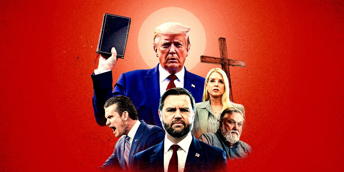 SPIEGEL_English's tweet card. U.S. President Donald Trump has opened the doors of power to far-right Christian nationalists. Their goal: an American theocracy. The separation of church and state in America is at risk.