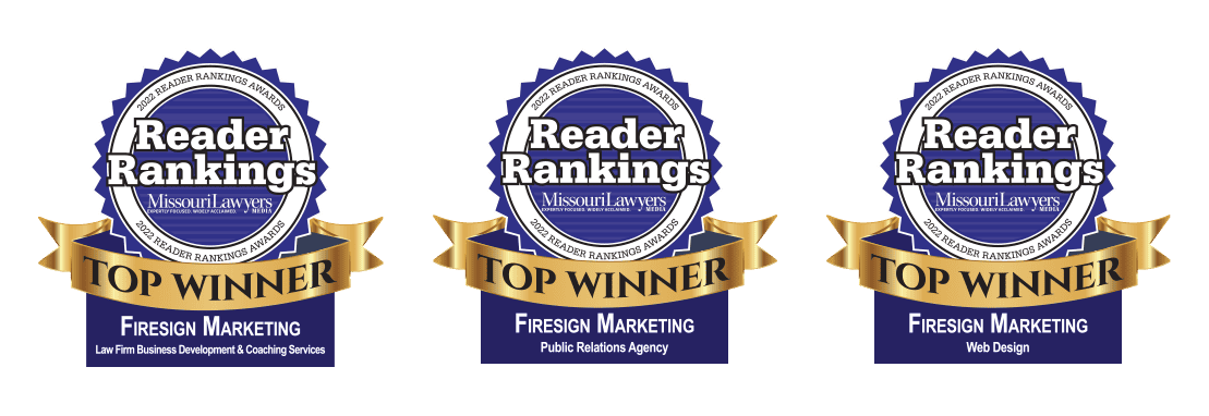 firesignhq's tweet card. Winning all three categories for legal marketing, our firm was voted a top winner for the Missouri Lawyer Media Reader Rankings Awards.