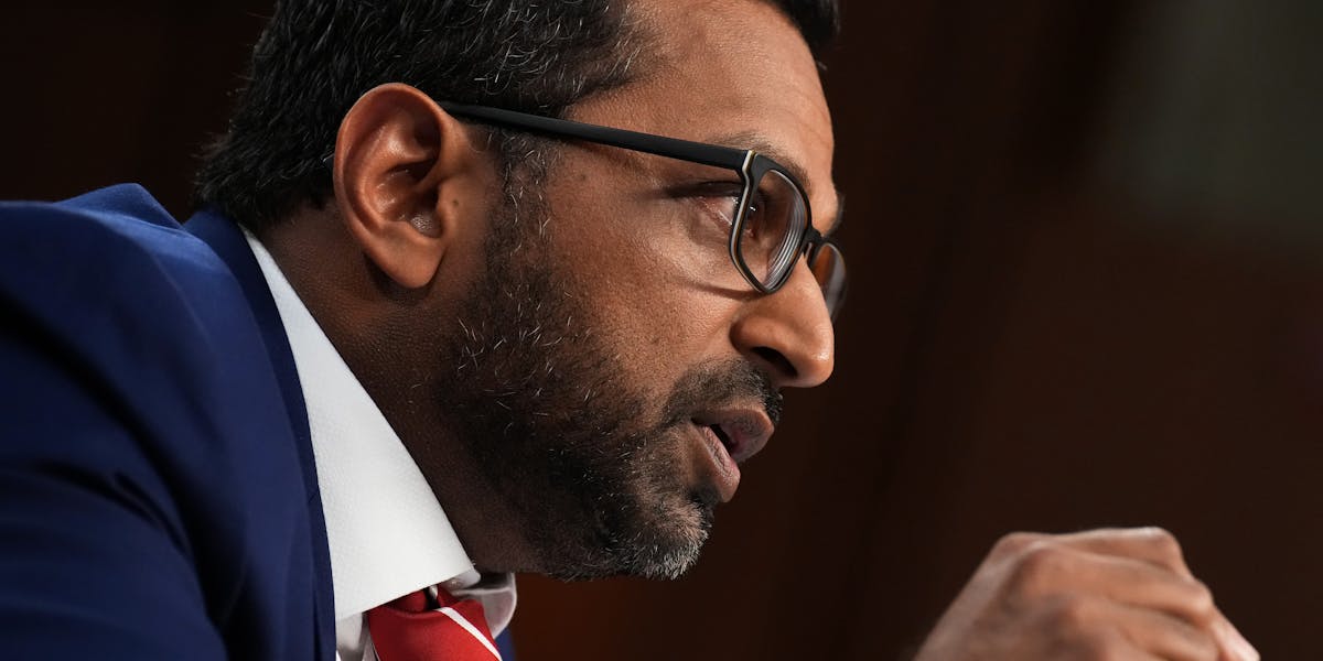newrepublic's tweet card. Patel accused the Democratic senator of “only” caring about prosecuting child predators.