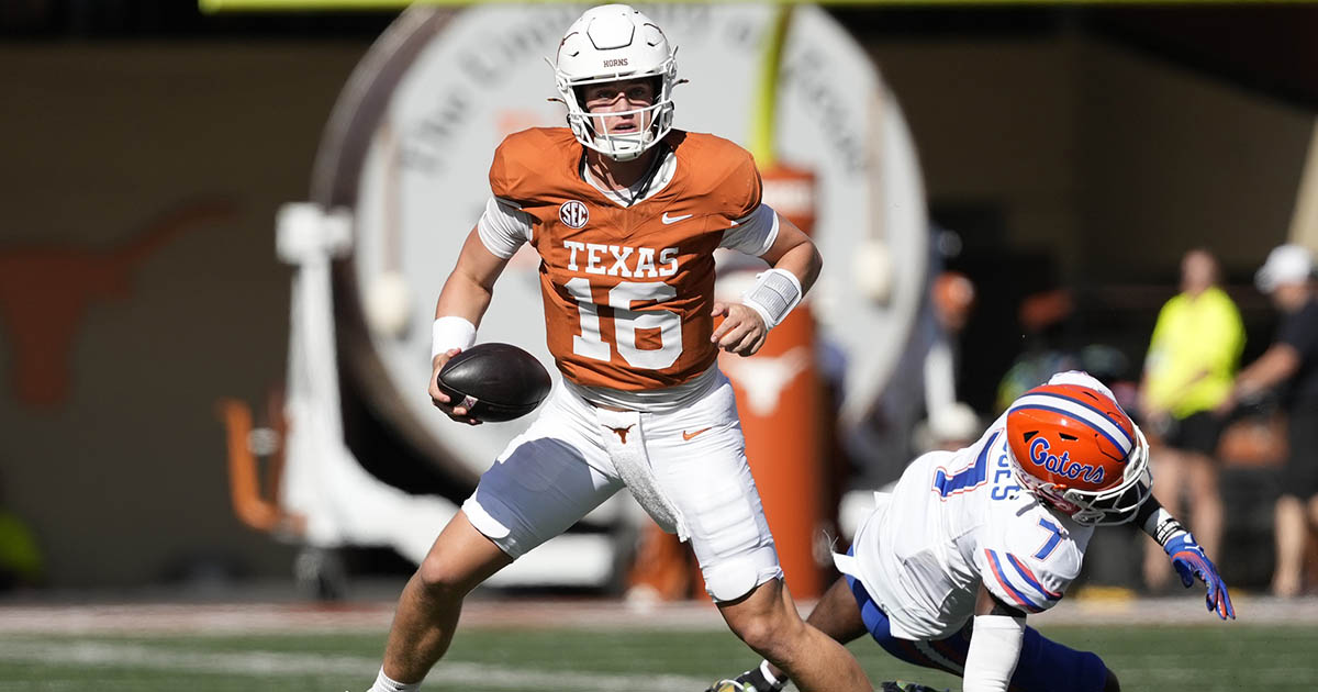CodyCarpentier's tweet card. Texas wins their first SEC game of the season against Oklahoma. Arch Manning and the Defense prevail in Dallas.