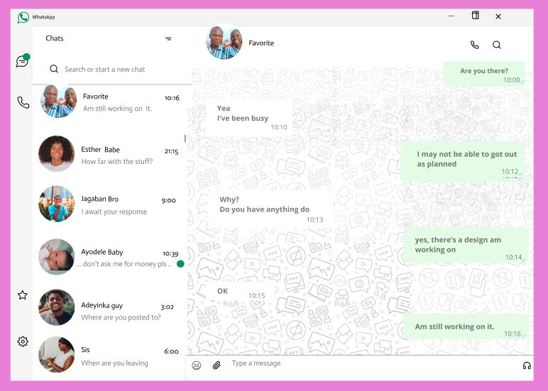 CodesmartWeb5's tweet card. This is day 4 of #30daysuichallenge. The design is to redesign WhatsApp web page and refine my UI skills. Olabanji Abiola #30DaysUIChallengeDr. Bosun Tijani #UIUXdesign  #3mtt