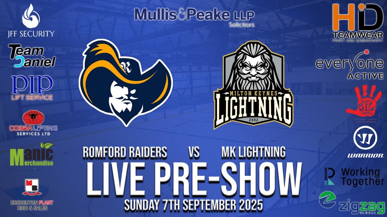 RaidersCommsBox's tweet card. ROMFORD RAIDERS vs MK LIGHTING **LIVE PRE-SHOW** | Sunday 7th...