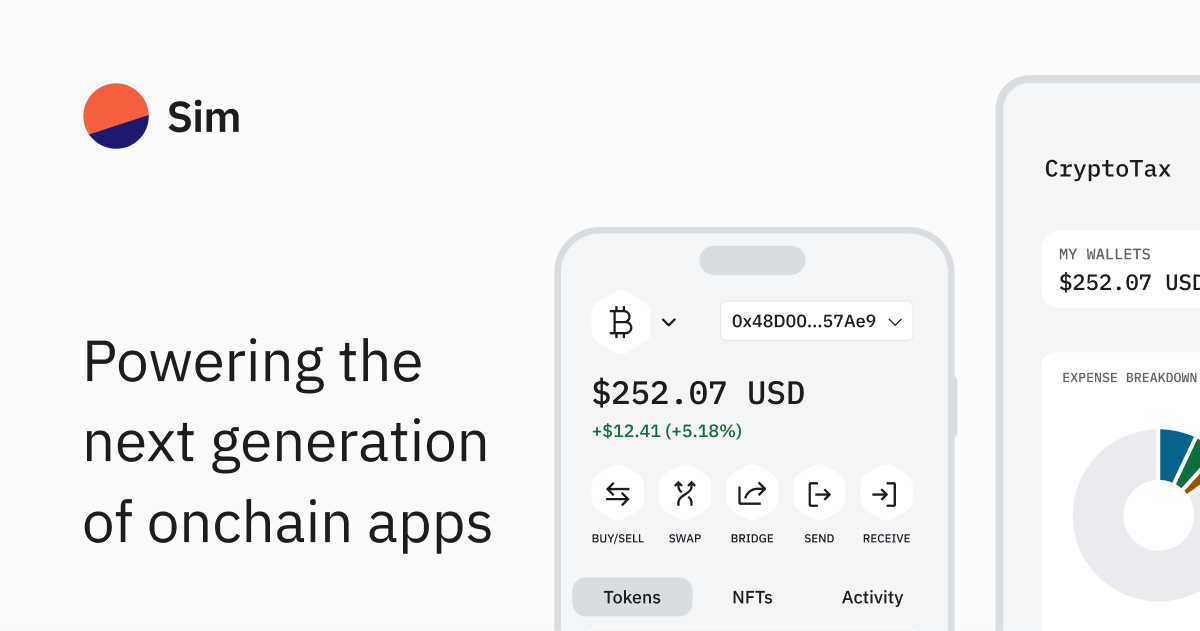 DuneSim's tweet card. Sim is a platform for building onchain apps.