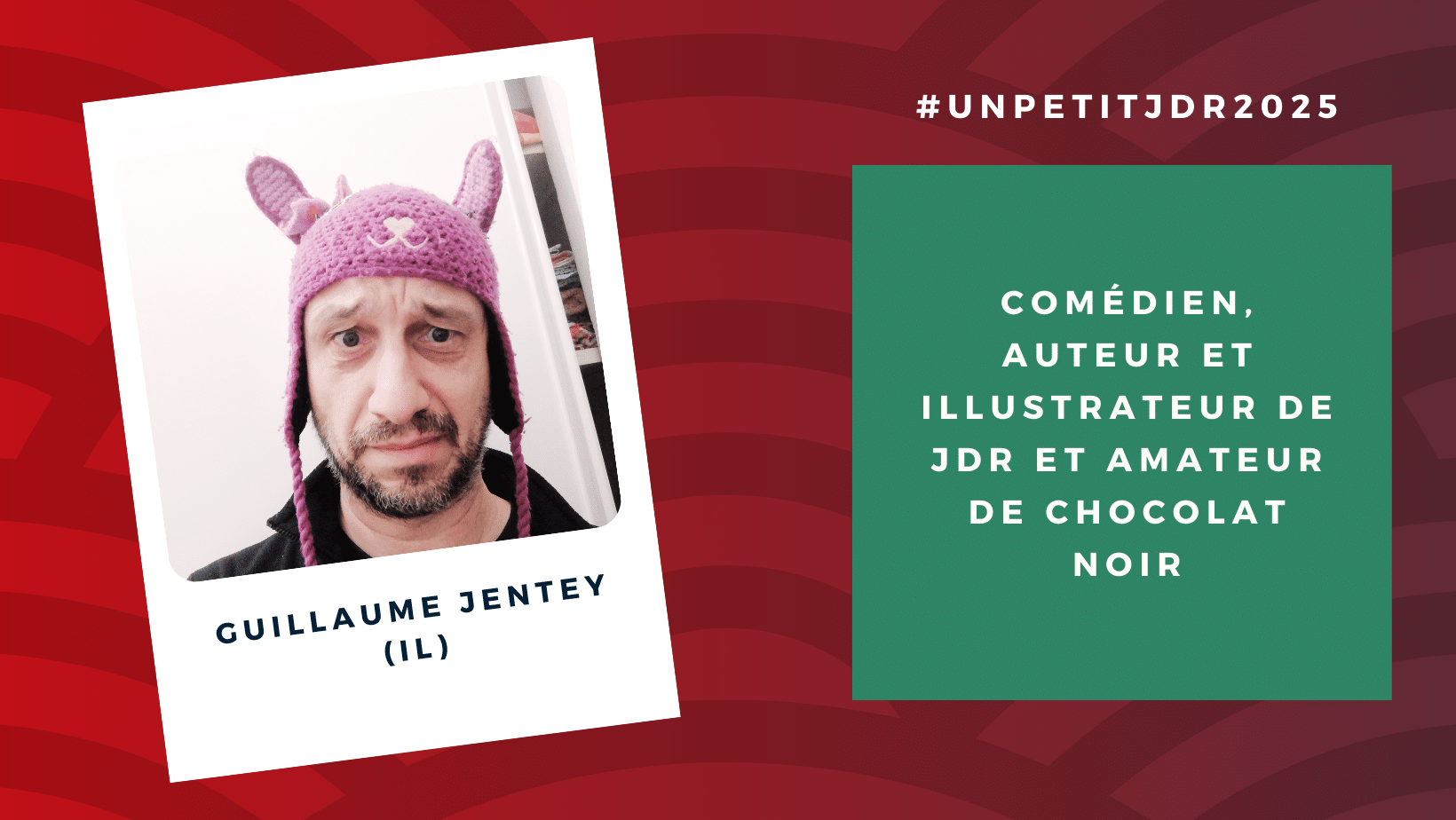 unpetitjdr's tweet card. Pour cette édition 2025, nous vous proposons de faire un tour du jury grâce à de petits interviews pour mieux les connaître. Voici celle de Guillaume Jentey. Merci de te prêter à cette petite...