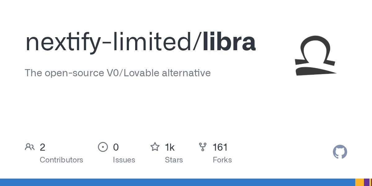 nextify2024's tweet card. The open-source V0/Lovable alternative. Contribute to nextify-limited/libra development by creating an account on GitHub.