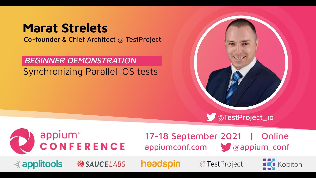 appium_conf's tweet card. Synchronizing Parallel iOS tests by Marat Strelets #AppiumConf2021