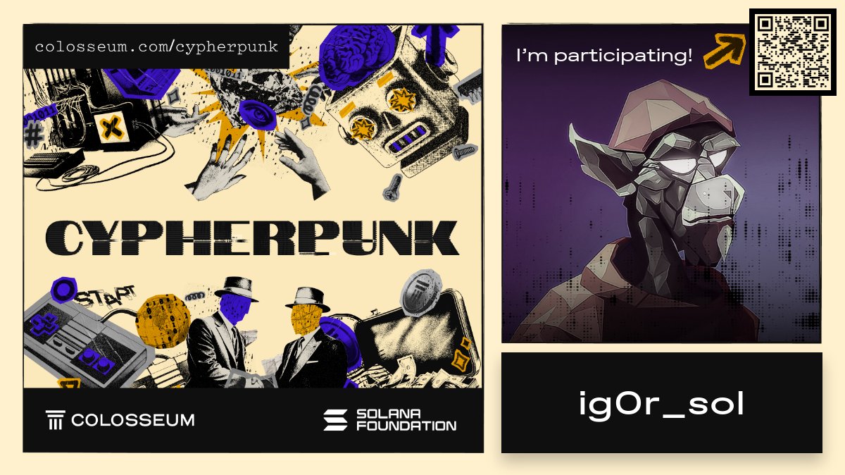 ig0r_sol's tweet card. I'm participating in the Cypherpunk Online Hackathon!