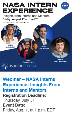 NevadaEPSCoR's tweet card. Webinar: NASA Internship Experience: Insights from Interns and Mentors, NASA Intern Week, overview of the internship program