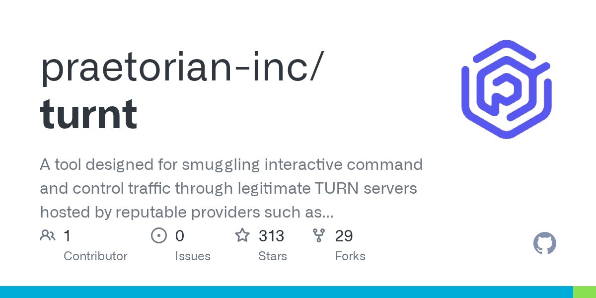 c2_matrix's tweet card. A tool designed for smuggling interactive command and control traffic through legitimate TURN servers hosted by reputable providers such as Zoom. - praetorian-inc/turnt
