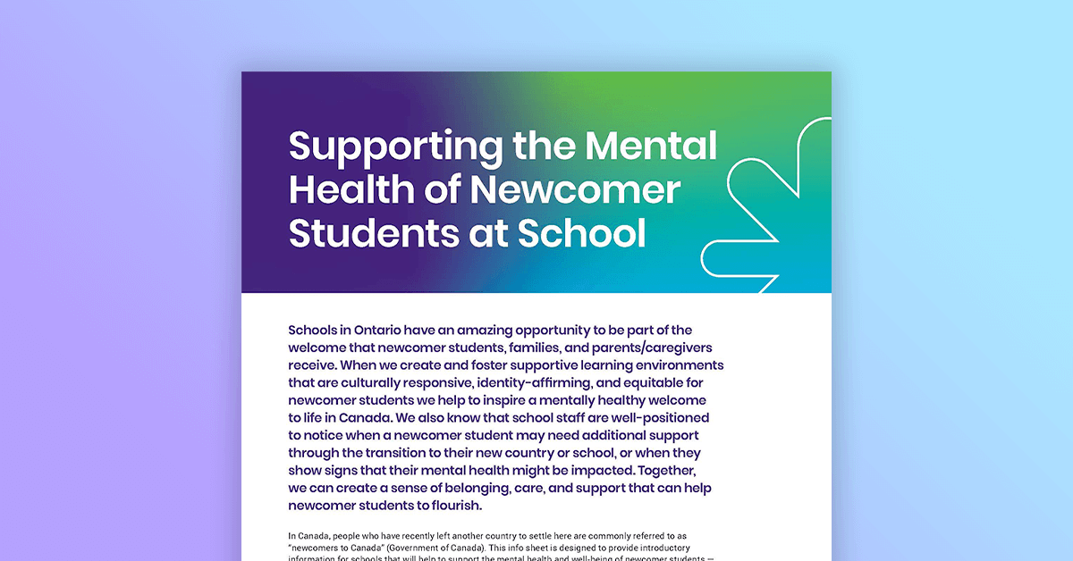 SMHO_SMSO's tweet card. Why is it important for school staff to create welcoming environments for newcomer students?  A welcoming school climate and support from caring adults at school are both related to better emotional...