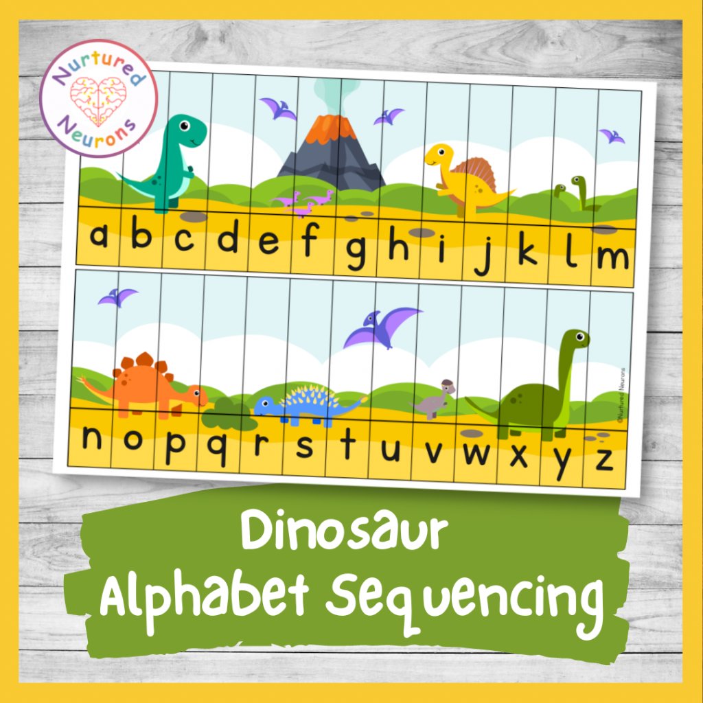 NurturedNeurons's tweet card. This dinosaur alphabet sequencing puzzle is a great way to help children learn the order of the alphabet and improve letter recognition