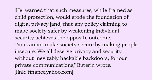 AlecMuffett's tweet card. [He] warned that such measures, while framed as child protection, would erode the foundation of digital privacy [and] that any policy claiming to make society safer by weakening individual security…