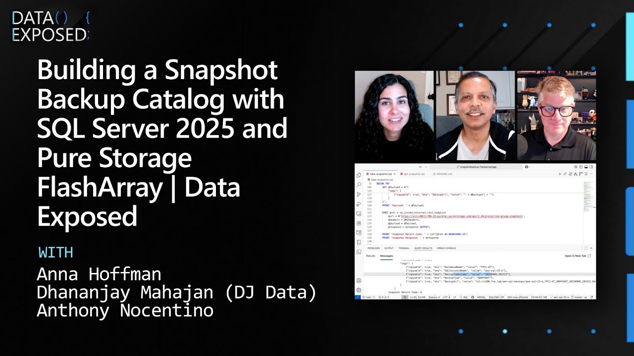 PureStorage's tweet card. Building a Snapshot Backup Catalog with SQL Server 2025 and Pure...