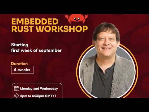 rust_africa's tweet card. DAY -7 EMBEDDED RUST WORKSHOP