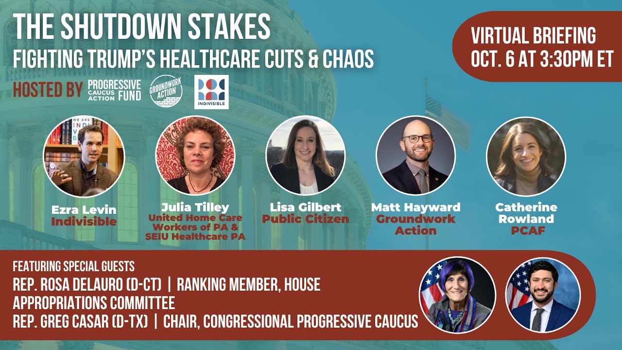WeAct4progress's tweet card. Shutdown Stakes: Fighting Trump’s Healthcare Cuts and Chaos