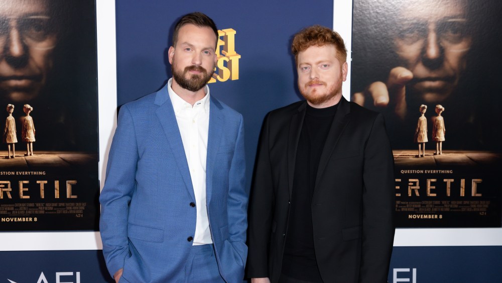 Variety's tweet card. In the end credits of 'Heretic,' directors Scott Beck and Bryan Woods distance themselves from generative AI. They explain why to Variety.
