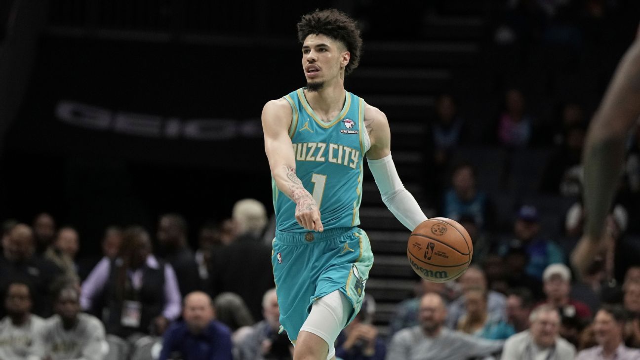 wojespn's tweet card. The NBA is requiring Hornets All-Star guard LaMelo Ball to cover the "LF" tattoo below his left ear that the league insists violates rules against exposing commercial logos on players' bodies.