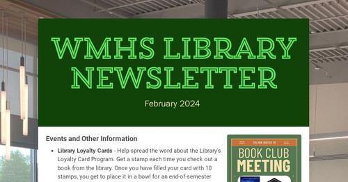 LibraryWmhs's tweet card. Events and Other Information Library Loyalty Cards - Help spread the word about the Library's Loyalty Card Program. Get a stamp each...