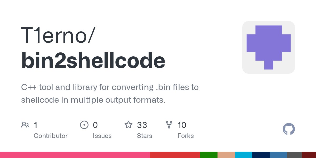 HackGitToolkit's tweet card. C++ tool and library for converting .bin files to shellcode in multiple output formats. - T1erno/bin2shellcode