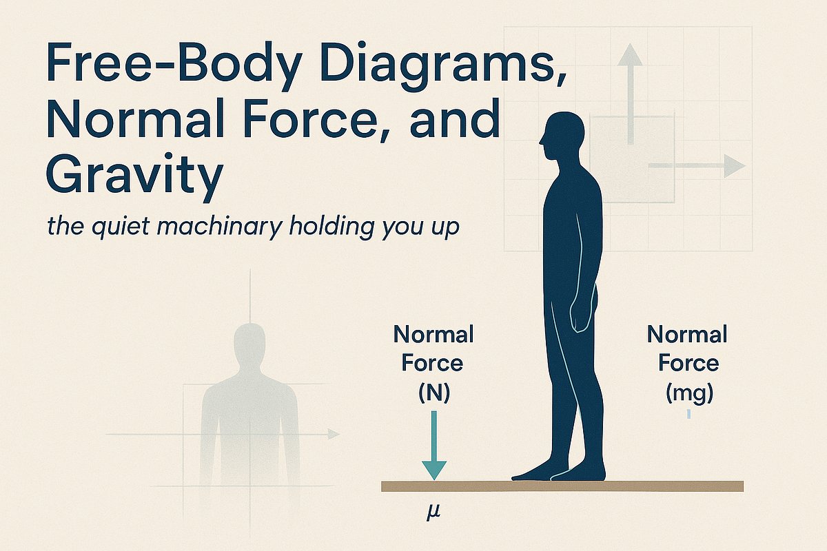 ThinkDigest's tweet card. Free-body diagrams show how normal force and gravity quietly balance our everyday stability — and why equilibrium is engineered, not empty.