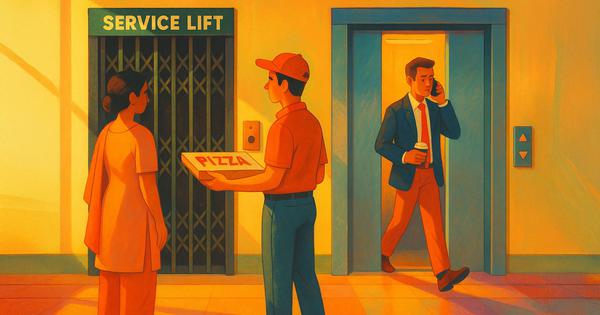knowleena's tweet card. As the city undergoes a redevelopment boom, separate lifts are becoming commonplace in the city. Scholars argue it represents a violation of workers’ rights.