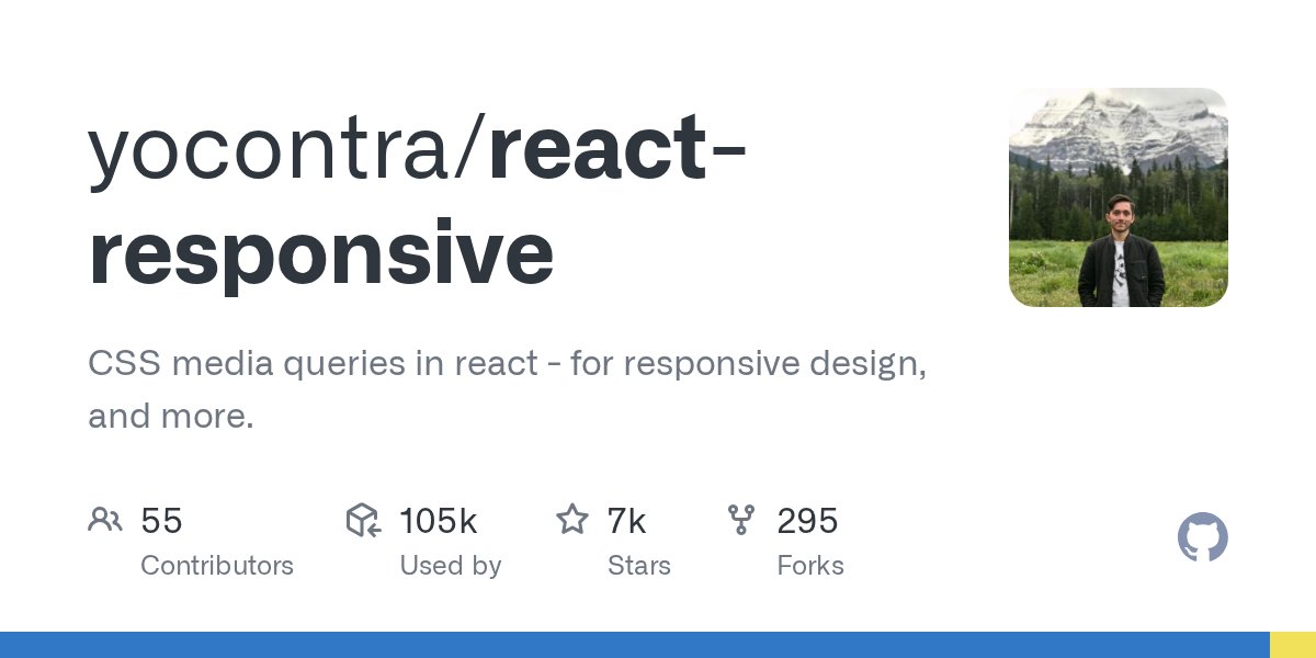 JavaScript5000's tweet card. CSS media queries in react - for responsive design, and more. - yocontra/react-responsive