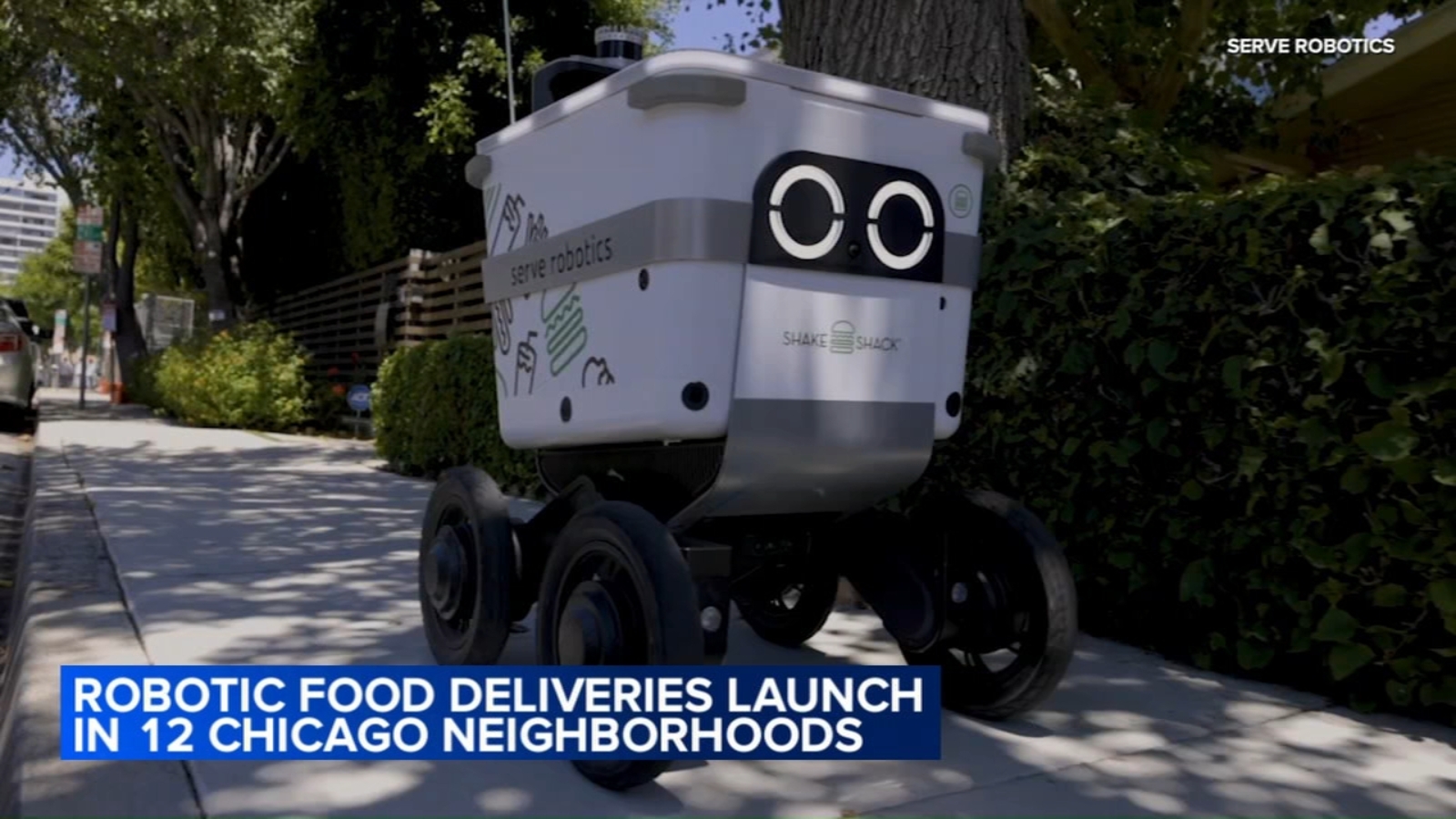 ABC7Chicago's tweet card. Uber Eats is using Serve Robotics to deliver food orders in over a dozen Chicago neighborhoods.