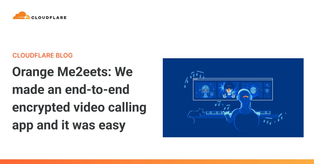 Cloudflare's tweet card. Orange Meets, our open-source video calling web application, now supports end-to-end encryption using the MLS protocol with continuous group key agreement