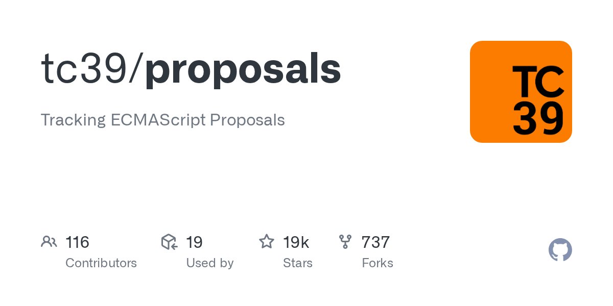 DayofDev's tweet card. Tracking ECMAScript Proposals. Contribute to tc39/proposals development by creating an account on GitHub.