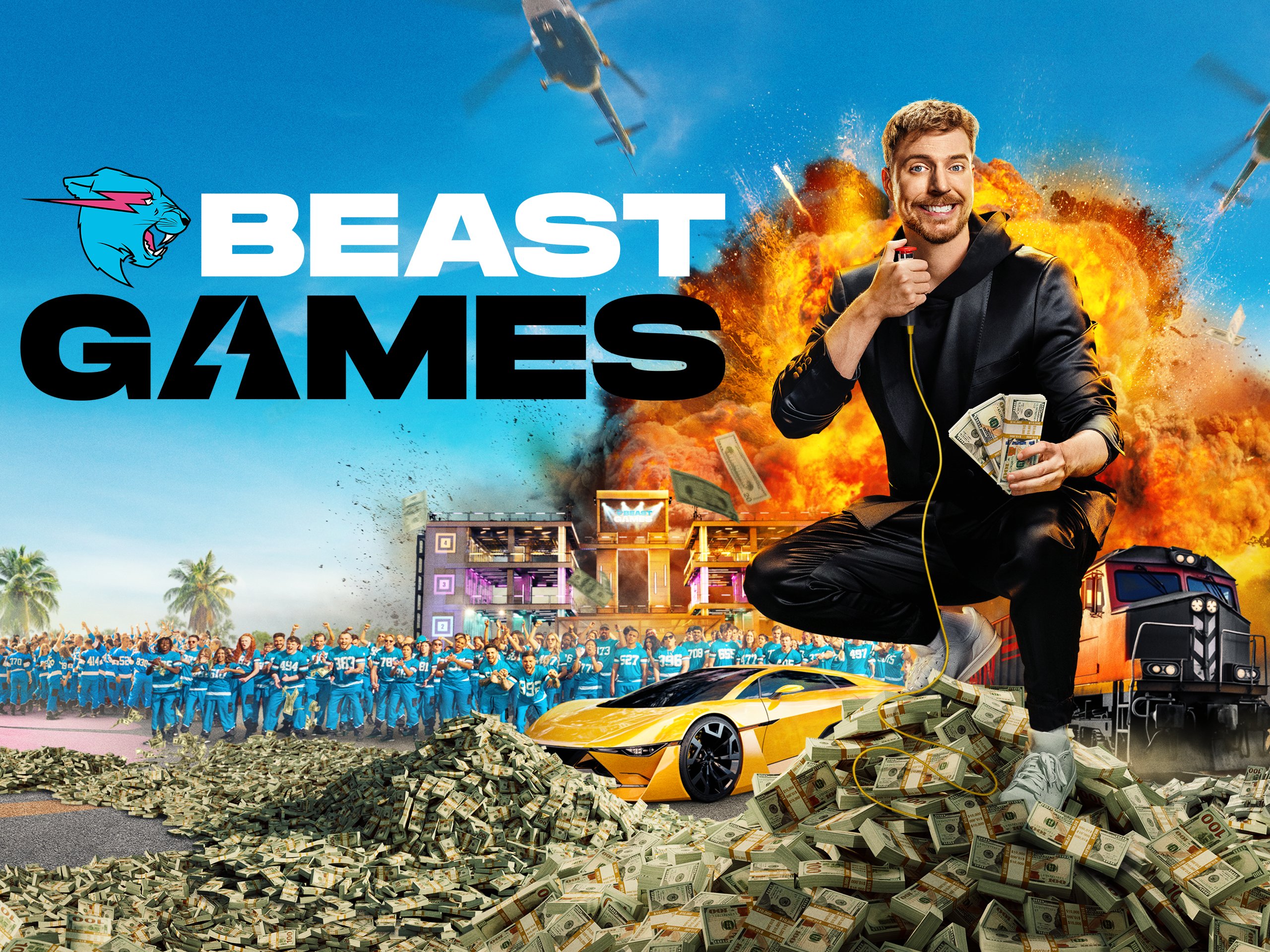MrBeast's tweet card. I gathered 1,000 people to fight for $5,000,000, the LARGEST cash prize in TV history! We’re also giving away a private island, Lamborghinis, and millions more in cash throughout the competition! Go...
